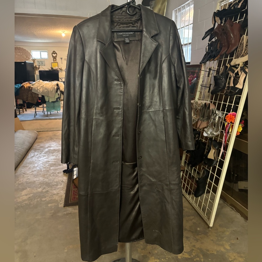 Centigrade Women's Brown Leather Trench Coat